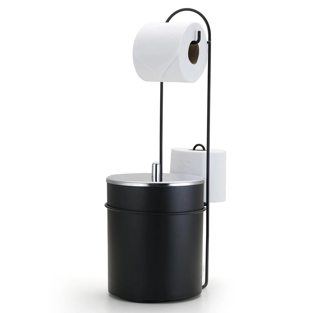 Suporte Papel Higiênico com Lixeira Inox Arthi - Preto