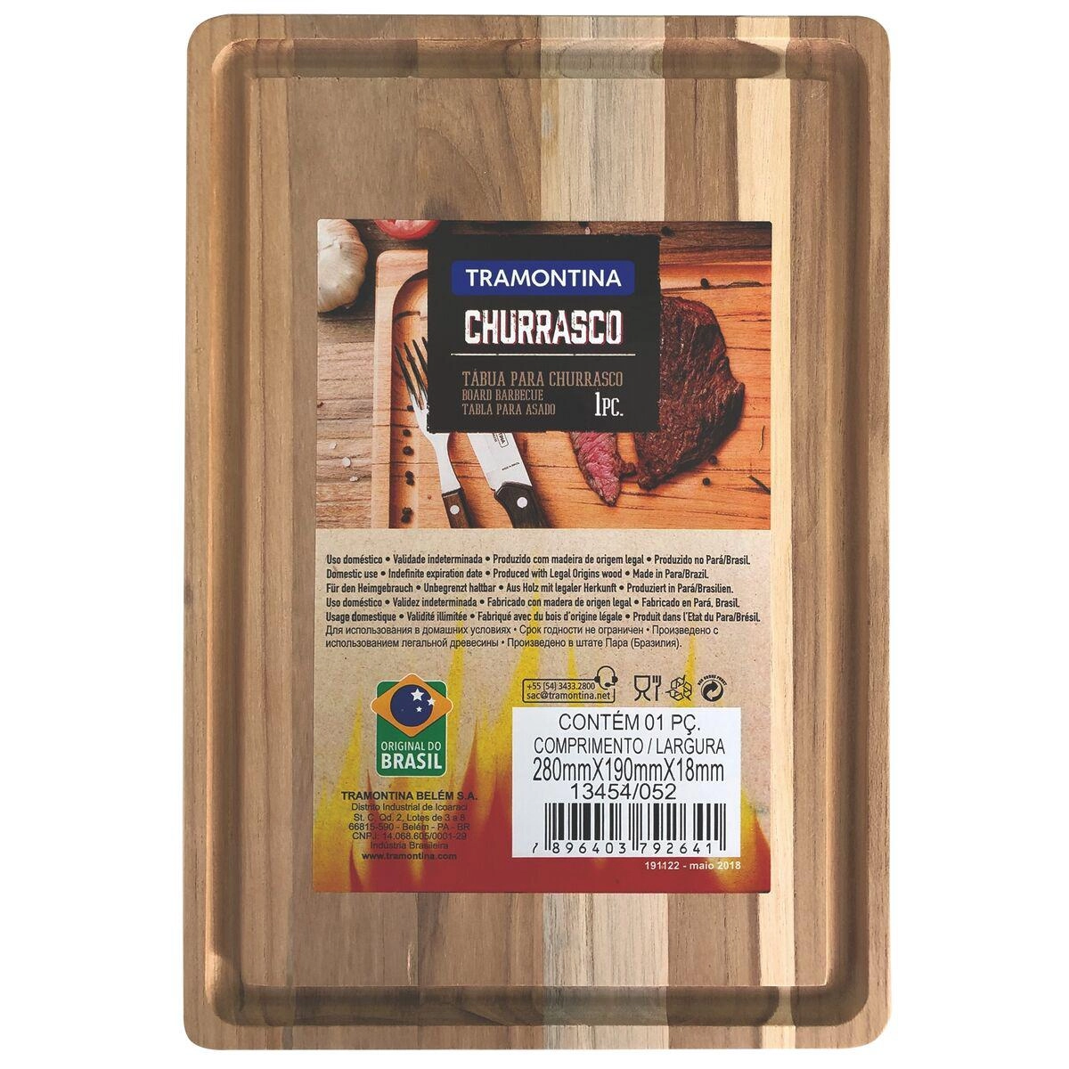 TABUA CORTE RETANGULAR 13454/052 28X19X1,8CM MADEIRA TRAMONTINA