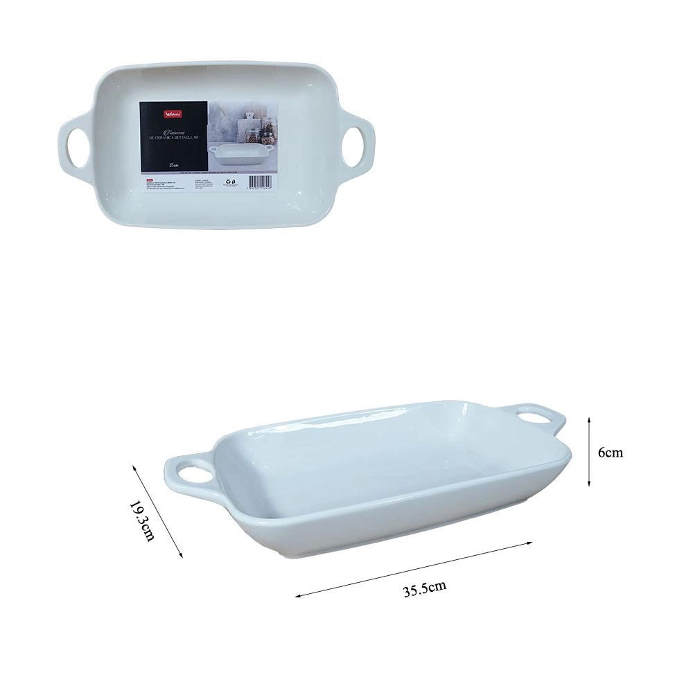 Travessa Retangular Pizol Ceramica C/ Alca 19,3x35,5cm Wellmix