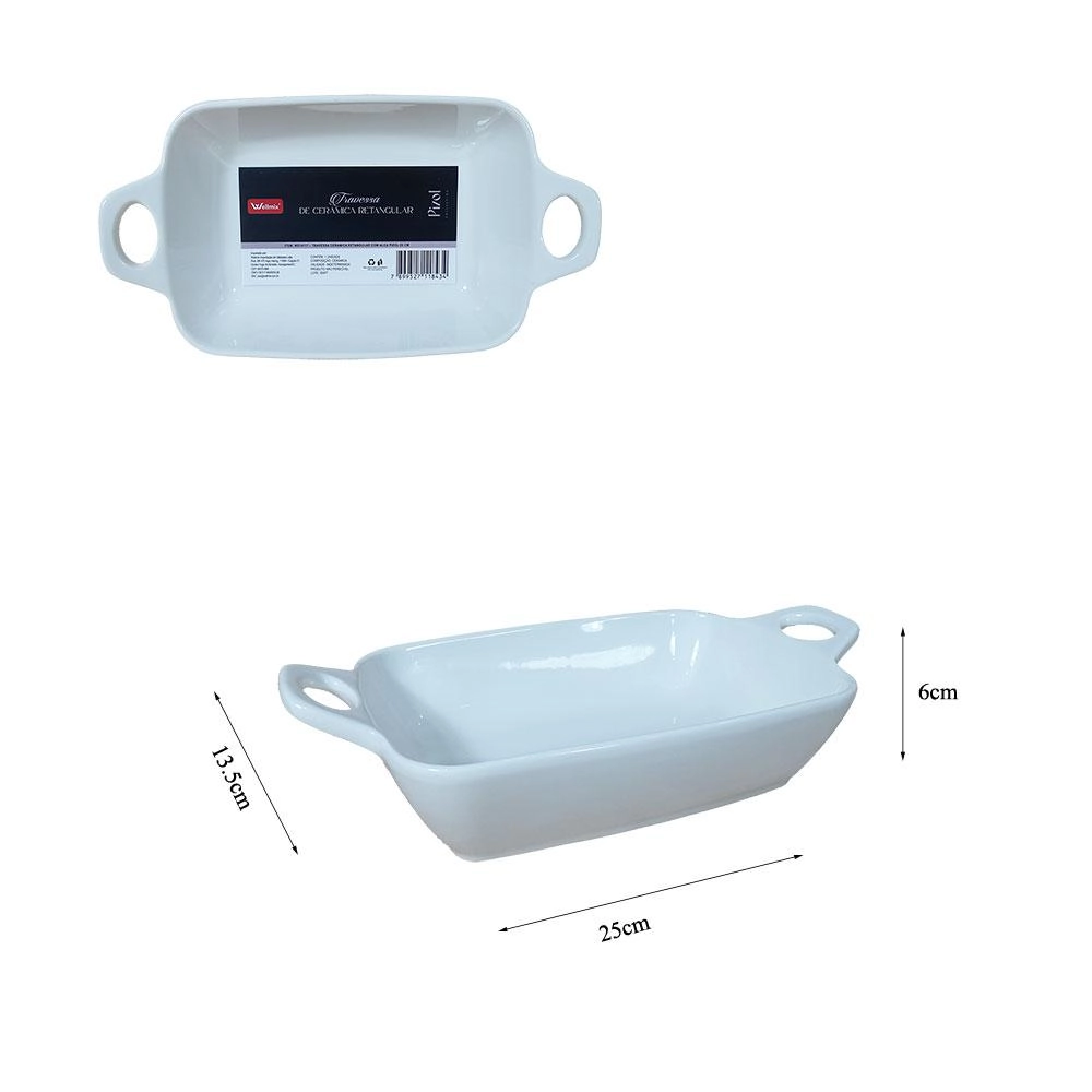 Travessa Retangular Pizol Ceramica C/ Alca 25x13,5cm Wellmix