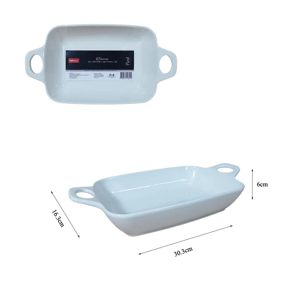 Travessa Retangular Pizol Ceramica C/ Alca 30,3x16,3cm Wellmix